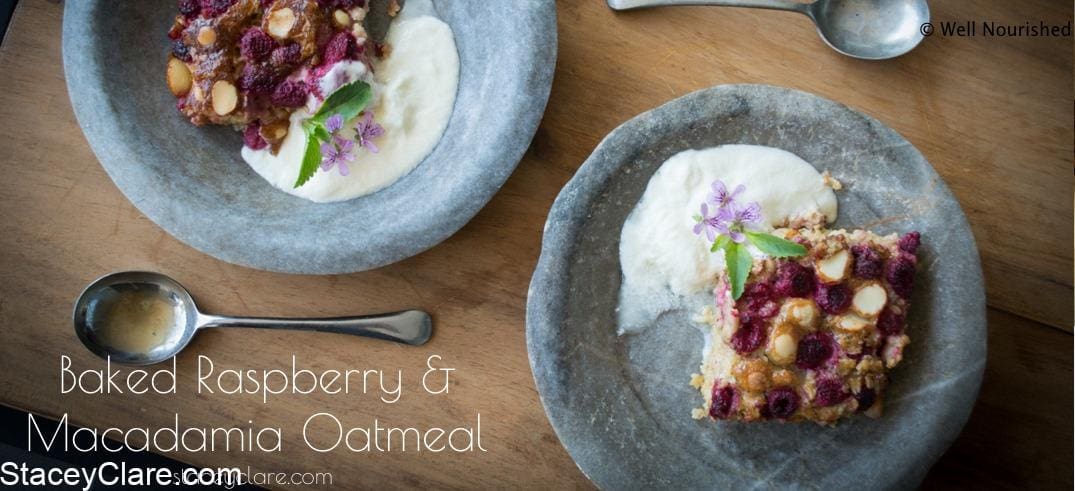 Baked Raspberry and Macadamia Oatmeal